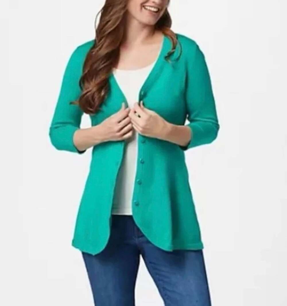 Isaac Mizrahi Cardigan Size S Teal Green Button Front Sweater